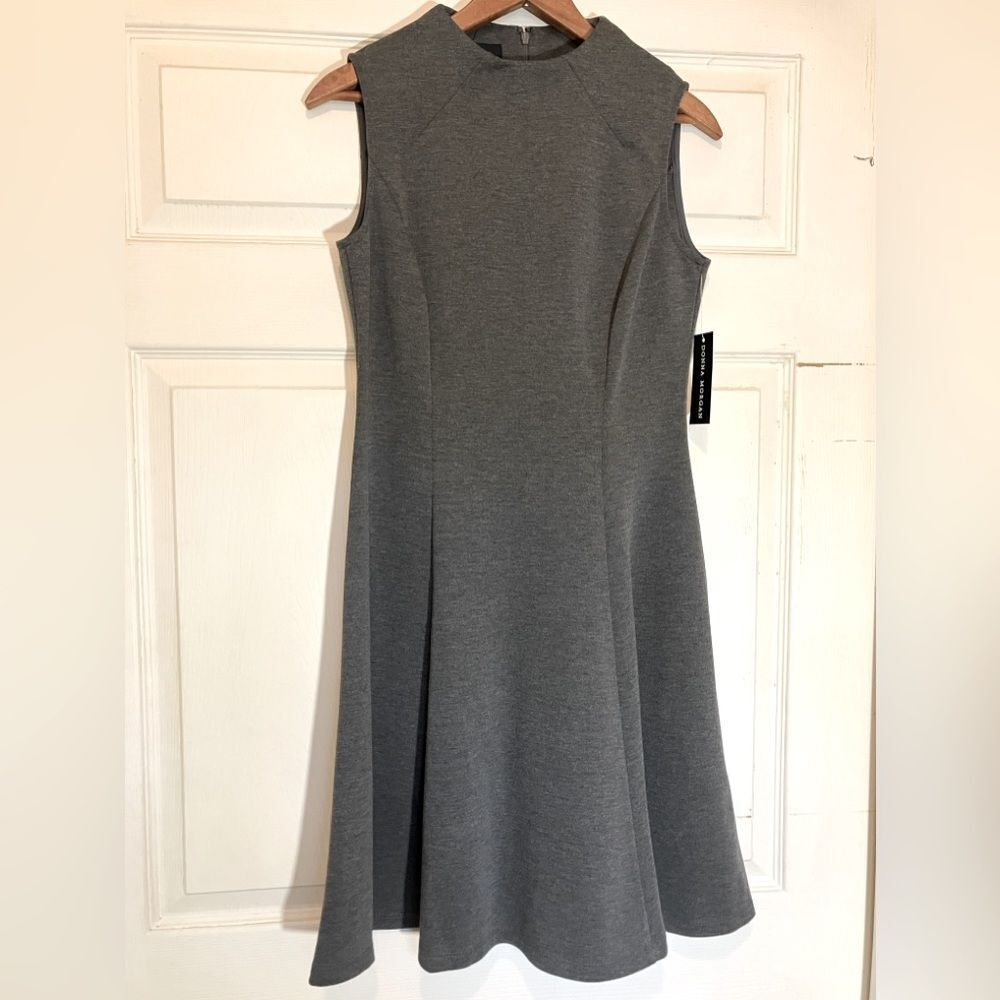 NWT, Donna Morgan, fit and flare, mini, sleeveless, charcoal gray, size 2